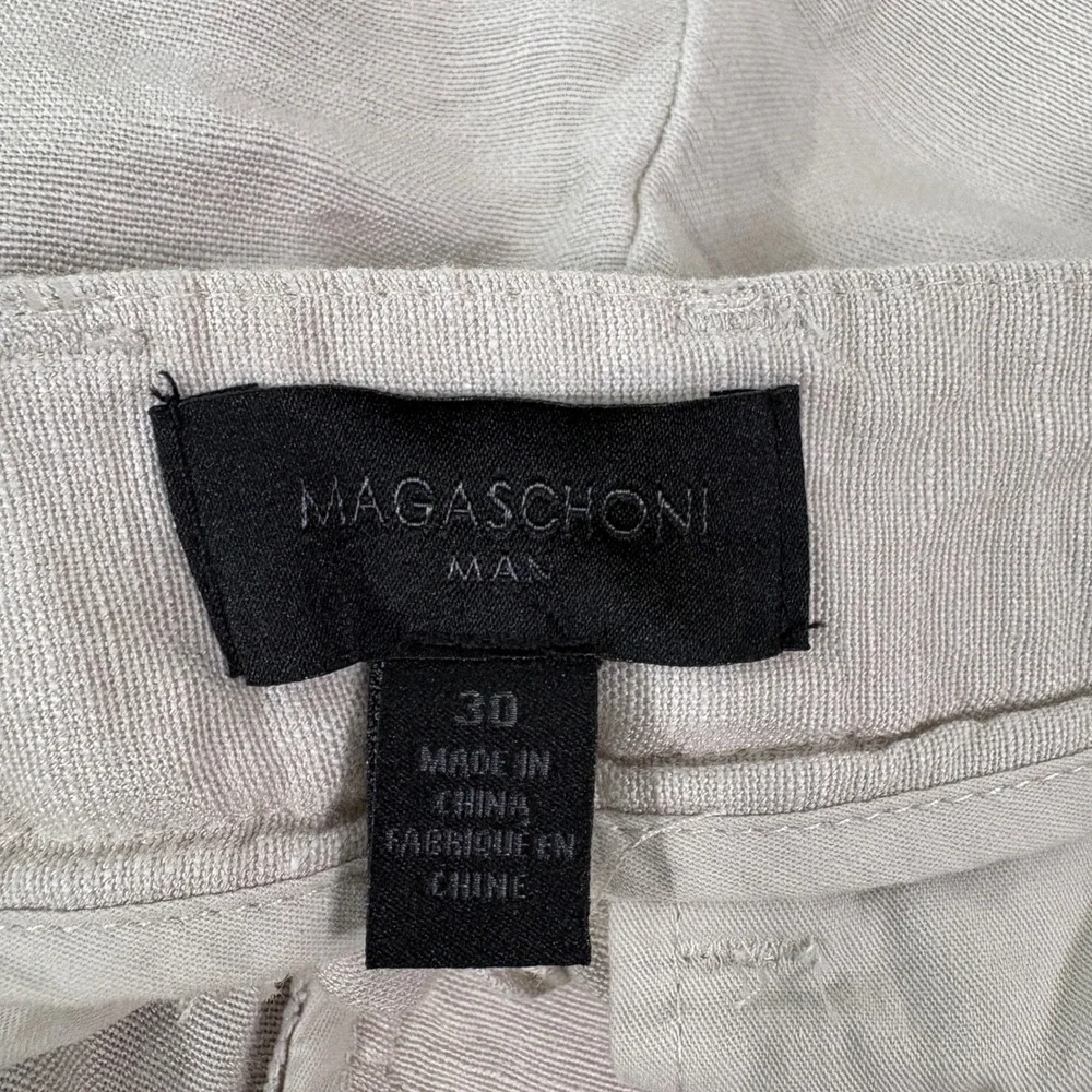 Magaschoni Pants Mens 30 Beige Linen Viscose Blend Tapered Casual Slacks Casual